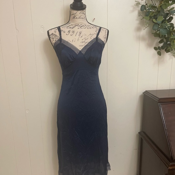 VTG romantic  Navy blue slip dress chemise neglige lingerie cottagecore - Picture 8 of 8